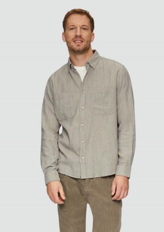s.Oliver Regular Fit: Strukturiertes Hemd mit Fischgratmuster - beige