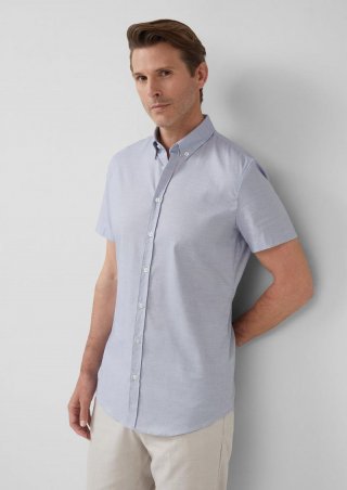 s.Oliver Tailored Fit: Baumwollhemd mit Fischgrätmuster - navy