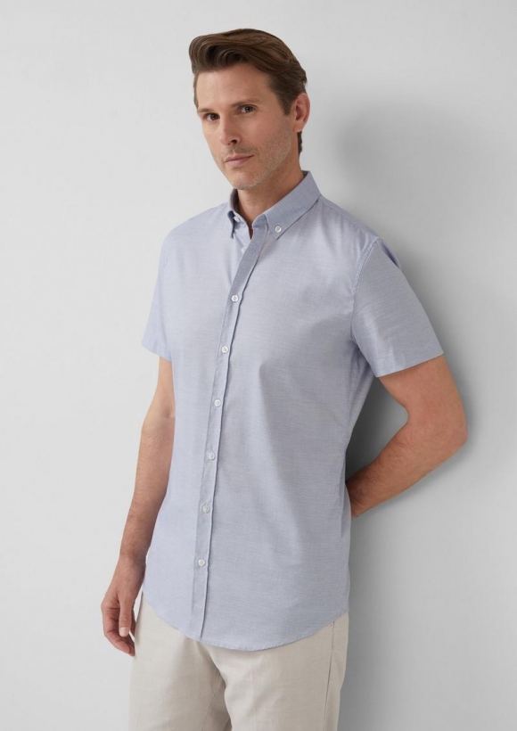s.Oliver Tailored Fit: Baumwollhemd mit Fischgrätmuster - navy