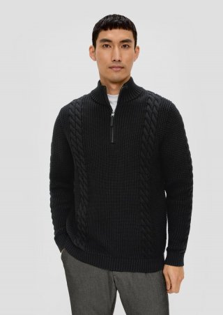 s.Oliver Troyer-Pullover mit Zopfmuster - schwarz