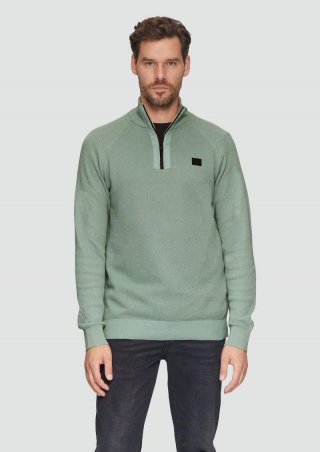 s.Oliver Strickpullover mit Troyer-Kragen und Strukturmix - salbeigrün