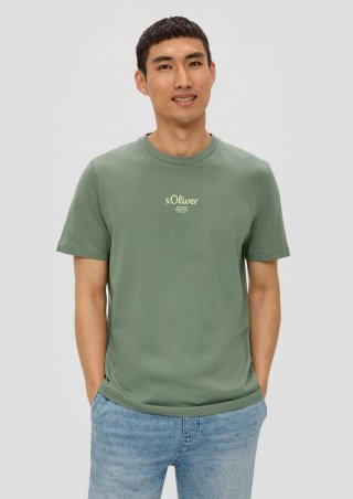 s.Oliver T-Shirt mit Logo-Print - dunkles salbeigrün