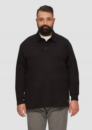 s.Oliver Strukturiertes Langarm-Poloshirt im Relaxed Fit - schwarz