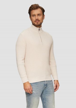 s.Oliver Strukturierter Strickpullover mit Troyerkragen - wollweiß