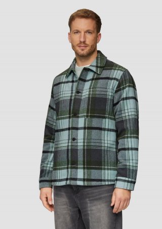 s.Oliver Kariertes Overshirt mit Brusttasche und Innenfutter - salbeigrün