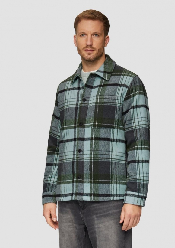s.Oliver Kariertes Overshirt mit Brusttasche und Innenfutter - salbeigrün