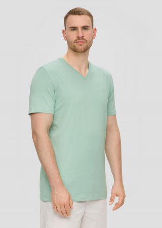 s.Oliver T-Shirt mit V-Ausschnitt und Logo-Detail - ozeangrün