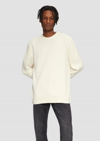 s.Oliver Strickpullover aus Baumwollmix in samtiger Optik - beige