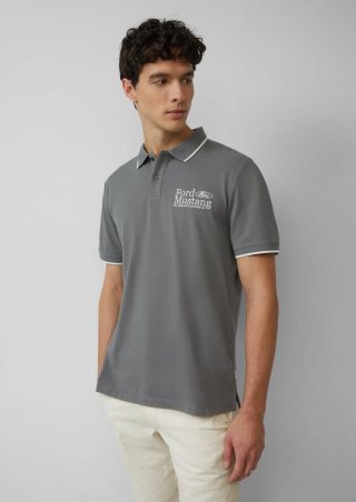 s.Oliver Poloshirt aus Piqué mit Stickerei und Ford®-Artwork - grau