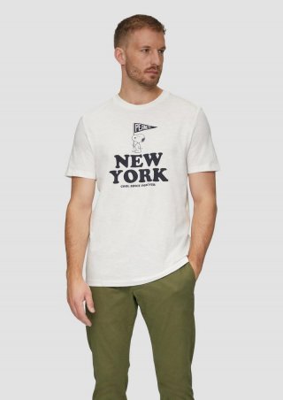 s.Oliver T-Shirt mit Peanuts®-Motiv und Flammgarnstruktur - weiß