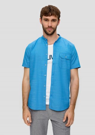 s.Oliver Regular Fit: Hemd mit Stehkragen aus leichtem Strukturmaterial - azurblau