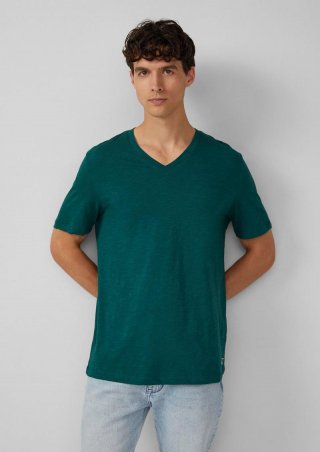 s.Oliver T-Shirt aus Baumwolle mit V-Ausschnitt - tannengrün