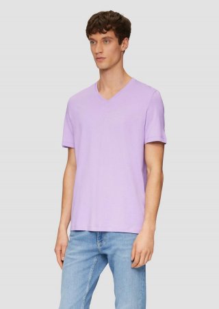 s.Oliver T-Shirt mit V-Ausschnitt und Logo-Print - lavendel