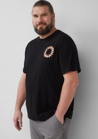 s.Oliver Baumwoll-T-Shirt mit Frontprint und Flammgarnstruktur - schwarz