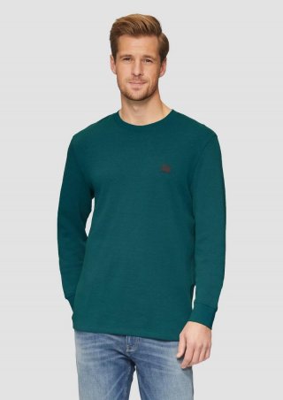 s.Oliver Strukturiertes Longsleeve mit Logo-Detail - petrol
