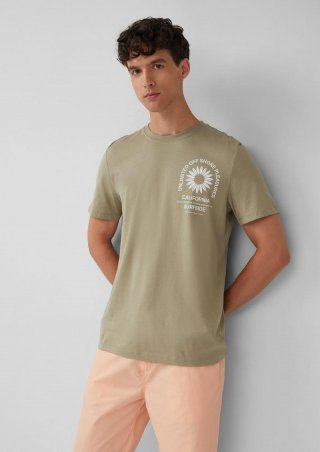 s.Oliver T-Shirt mit Crew Neck und Frontprint - olivgrün