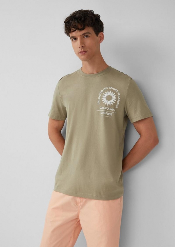 s.Oliver T-Shirt mit Crew Neck und Frontprint - olivgrün