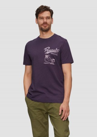 s.Oliver T-Shirt mit Peanuts®-Motiv und Flammgarnstruktur - aubergine