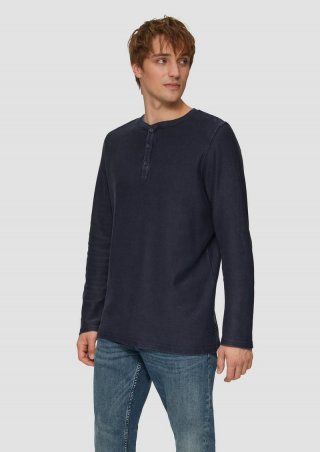 s.Oliver Longsleeve aus Strukturware mit Garment Dye - tiefblau
