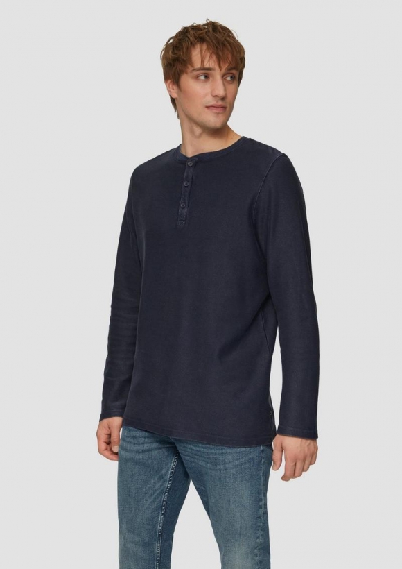 s.Oliver Longsleeve aus Strukturware mit Garment Dye - tiefblau