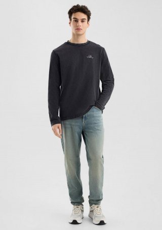 s.Oliver Gewaschenes Langarmshirt aus angerauter Baumwollqualität - schwarz