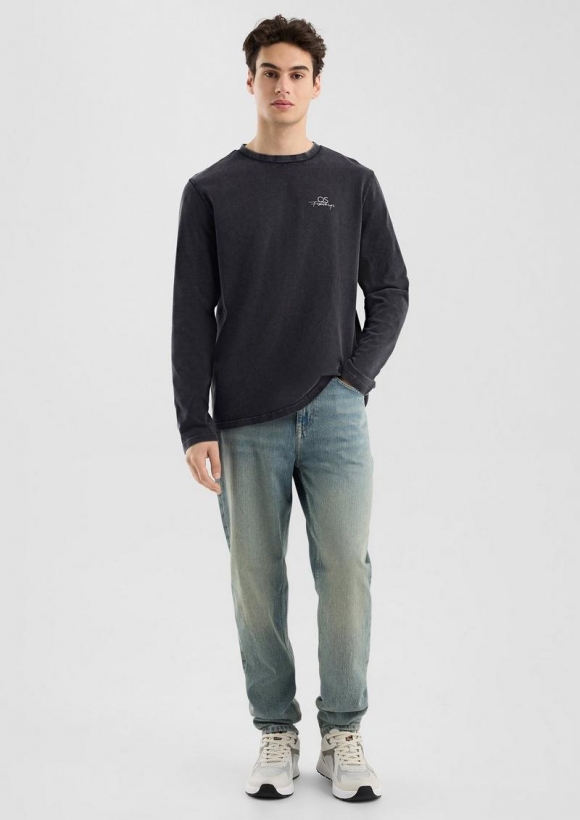 s.Oliver Gewaschenes Langarmshirt aus angerauter Baumwollqualität - schwarz