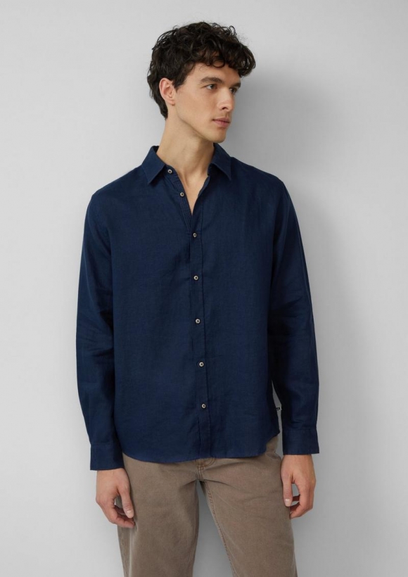 s.Oliver Regular Fit: Langarmhemd aus Leinen - tiefblau