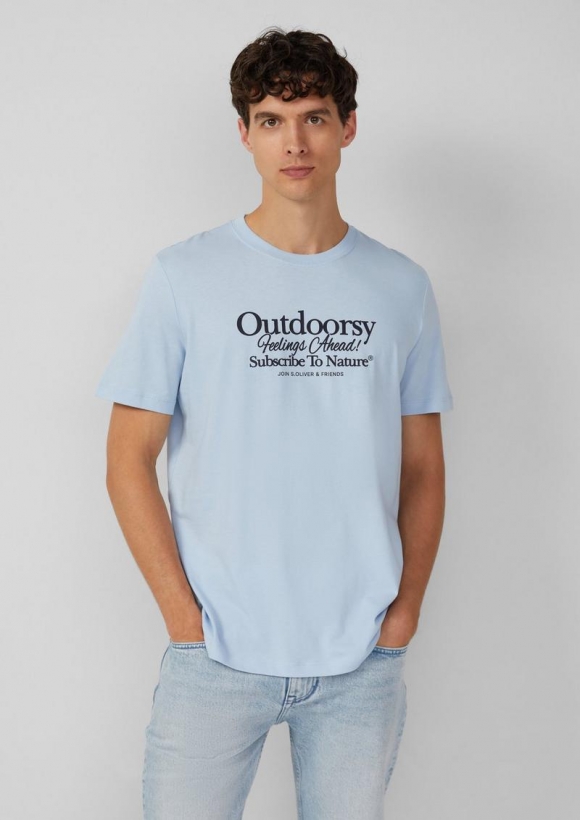 s.Oliver Baumwoll-T-Shirt mit Frontprint - hellblau