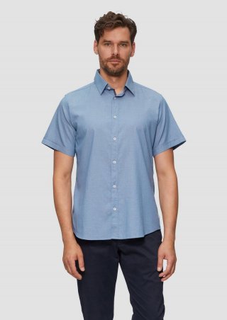 s.Oliver Slim Fit: Kurzarmhemd mit Chambray-Details - hellblau