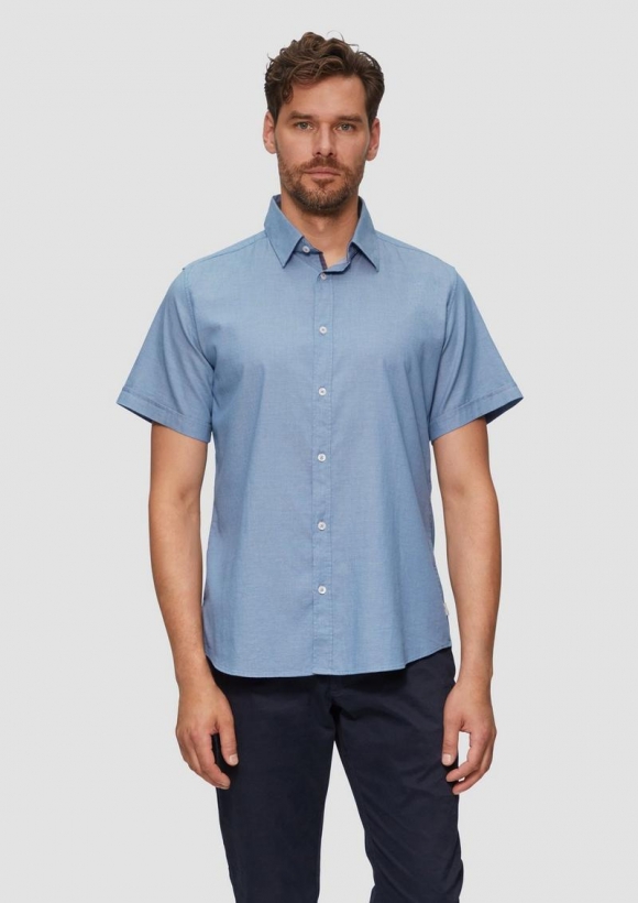 s.Oliver Slim Fit: Kurzarmhemd mit Chambray-Details - hellblau