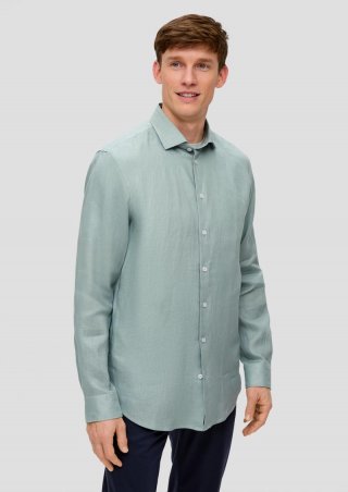 s.Oliver Glänzendes Tailored Fit Hemd aus Leinen - salbeigrün