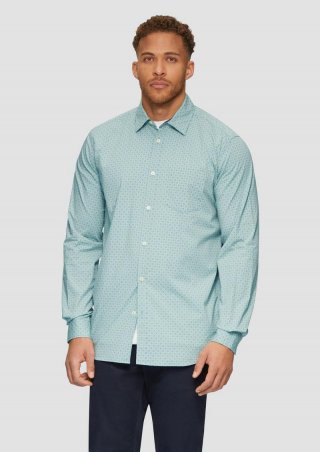 s.Oliver Slim Fit: Gemustertes Hemd mit Kentkragen - salbeigrün