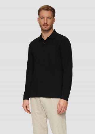 s.Oliver Poloshirt aus Piqué mit Logo-Stickerei - schwarz