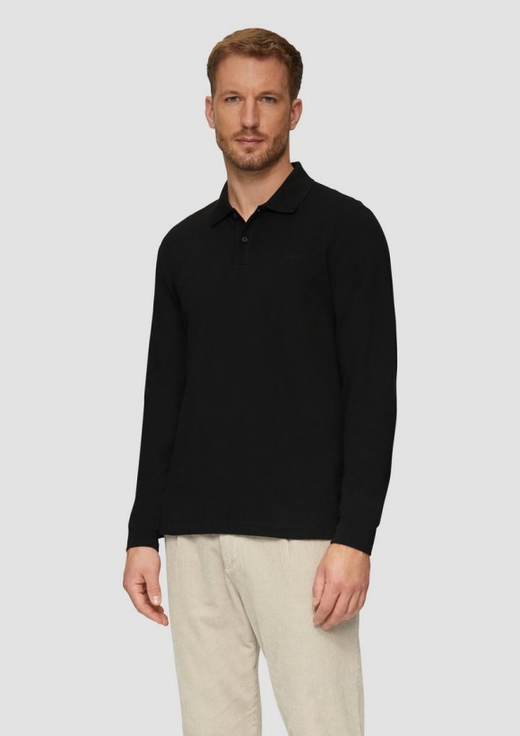 s.Oliver Poloshirt aus Piqué mit Logo-Stickerei - schwarz