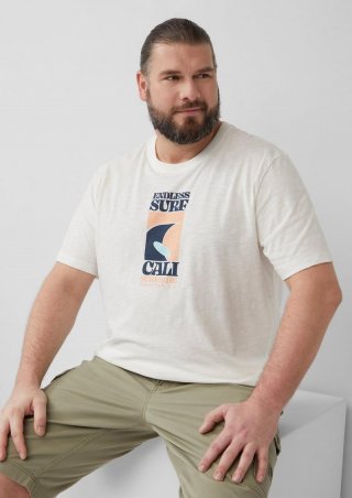 s.Oliver Baumwoll-T-Shirt mit Frontprint und Flammgarnstruktur - weiß