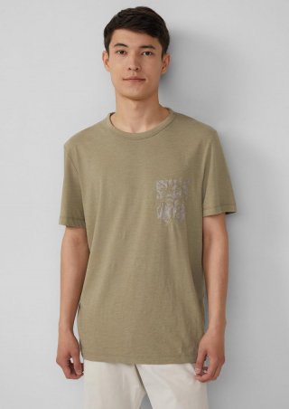 s.Oliver Meliertes T-Shirt aus Baumwollmix mit Artwork - helles olivgrün