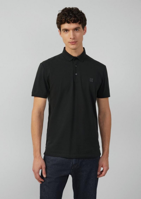 s.Oliver Piqué-Poloshirt aus Baumwollstretch mit Label-Patch - schwarz