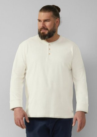 s.Oliver Langarmshirt mit Henleyausschnitt und Web-Details - wollweiß