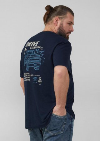 s.Oliver T-Shirt mit Flammgarnstruktur und Rückenprint - tiefblau