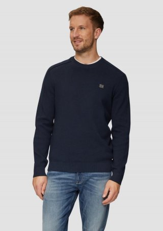 s.Oliver Strickpullover mit Nahtdetails und Logo - navy