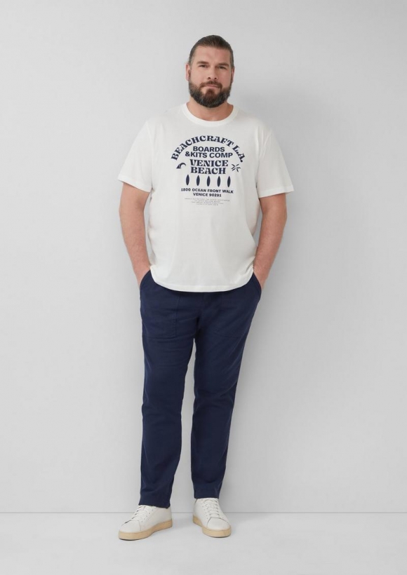 s.Oliver Detroit: Cropped-Hose aus Leinenmix im Relaxed Fit - tiefblau
