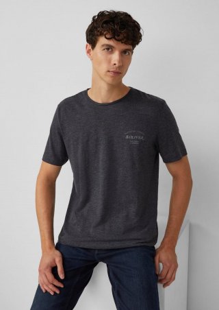 s.Oliver Meliertes T-Shirt mit Rollkante und Frontprint - schwarz