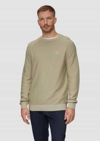 s.Oliver Strickpullover mit Struktur und Label-Patch - beige