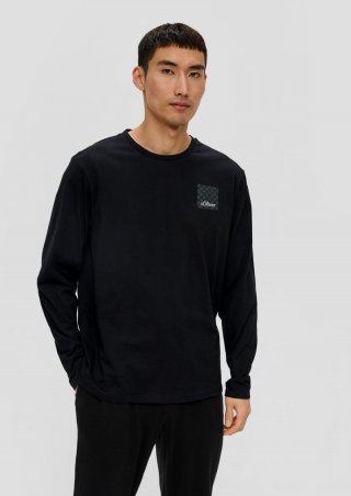 s.Oliver Langes Pyjama-Shirt mit Logoprint - schwarz