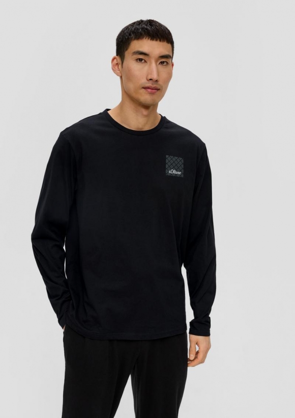 s.Oliver Langes Pyjama-Shirt mit Logoprint - schwarz