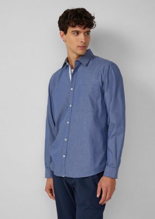 s.Oliver Regular Fit: Gemustertes Langarmhemd mit Brusttasche - blau