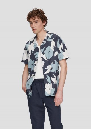 s.Oliver Kurzarmhemd mit All-over-Print - tiefblau