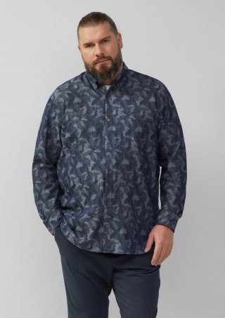 s.Oliver Regular Fit: Leichtes Jacquard-Hemd mit Button-Down-Kragen - tiefblau