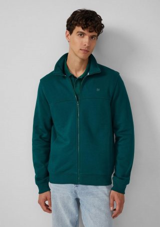 s.Oliver Sweatjacke mit Stehkragen und Logo-Detail - tannengrün