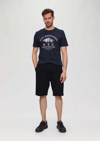 s.Oliver Lässige Sweatshorts aus Flammgarn mit Cargotasche - schwarz